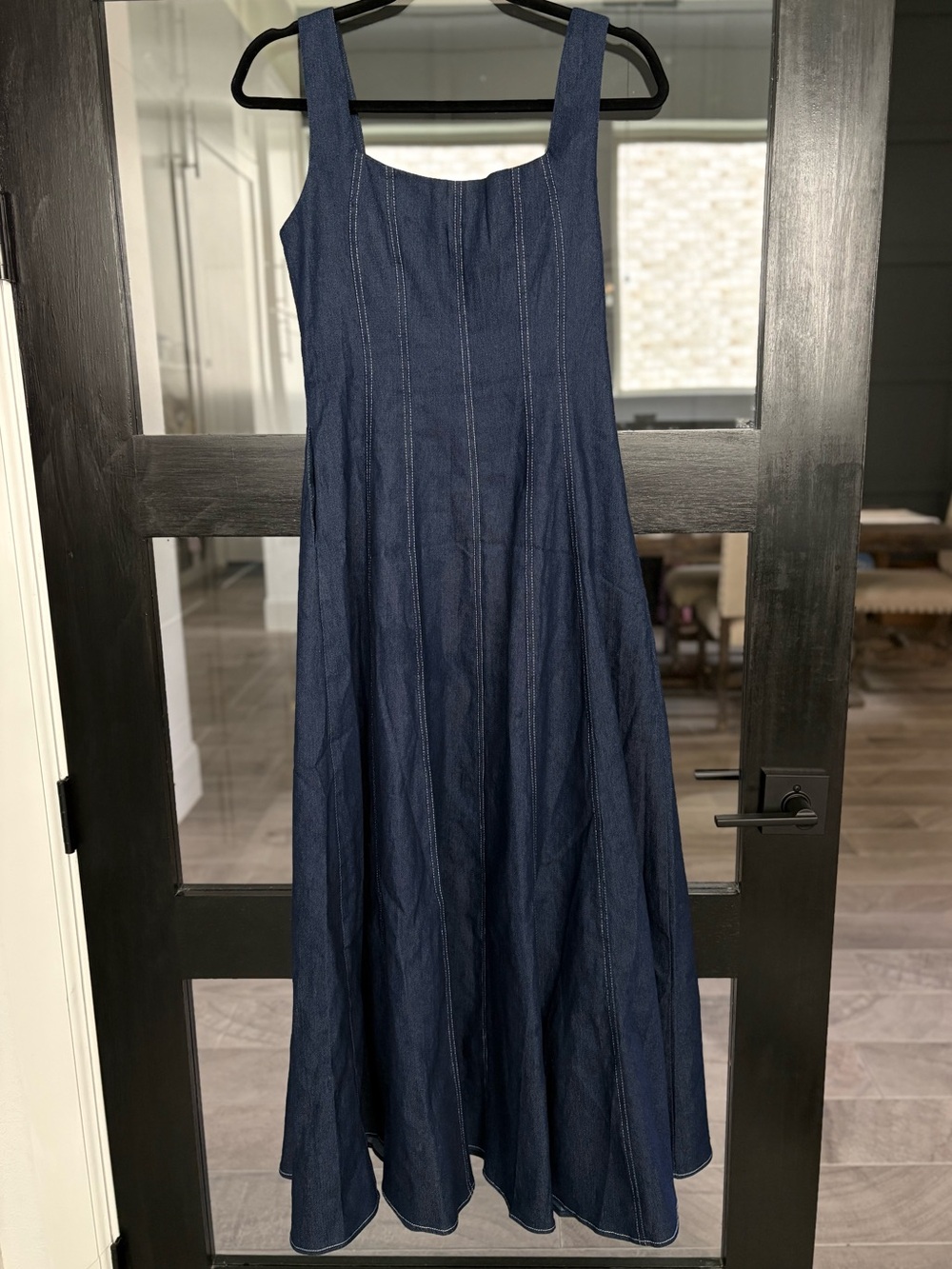 Petal & Pup Callum Denim Midi Dress Blue A-Line Pockets Contrast Stitch Medium - Picture 7 of 14
